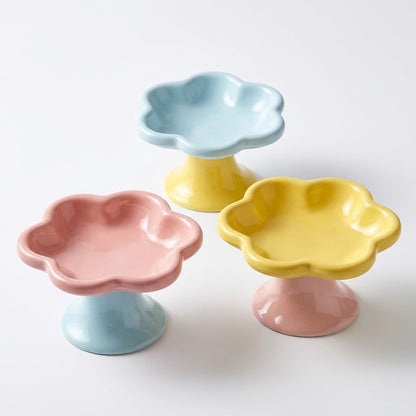 Flower-Shaped Ceramic Elevated Pet Bowl