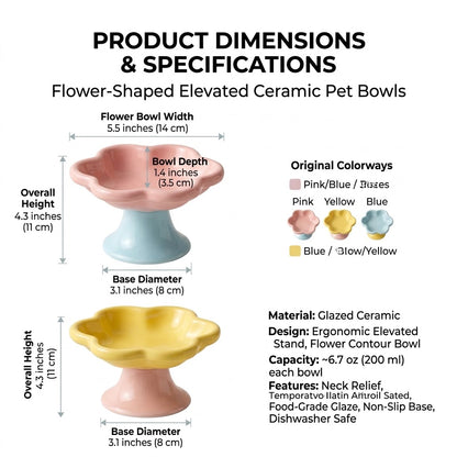 Flower-Shaped Ceramic Elevated Pet Bowl
