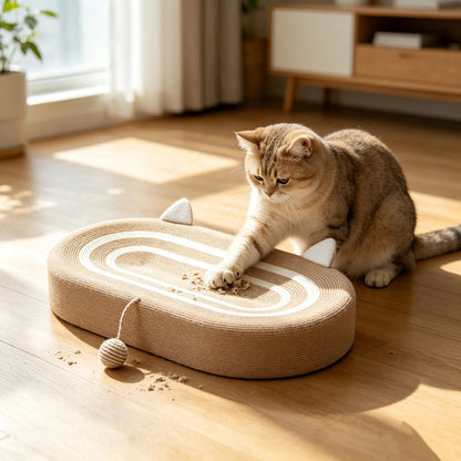 Oval Sisal Cat Scratcher with Hanging Toy Ball