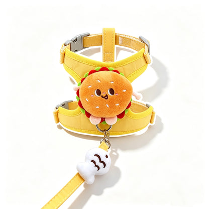 Adjustable Pet Harness And Leash Set With Decorative Pendant