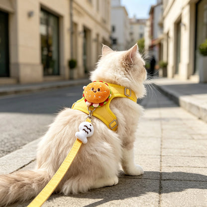 Adjustable Pet Harness And Leash Set With Decorative Pendant