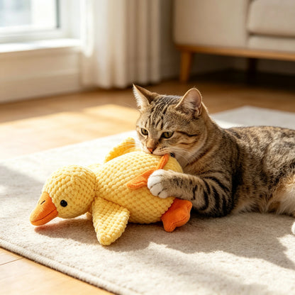 Plush Duck‑Shaped Interactive Cat Chew Toy