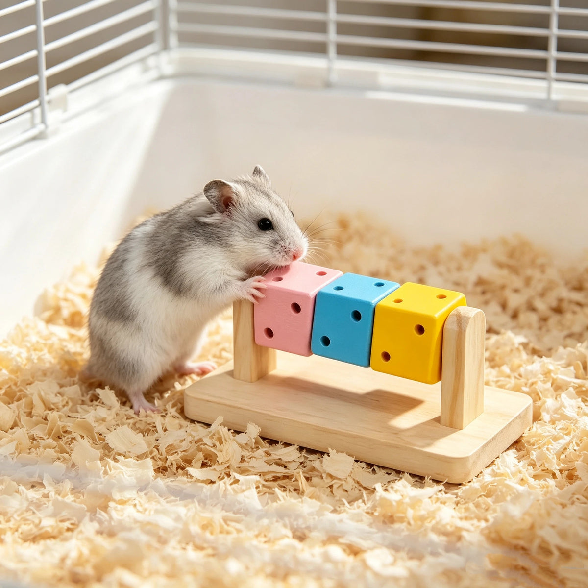 Wooden Rotating Cube Enrichment Toy for Small Pets
